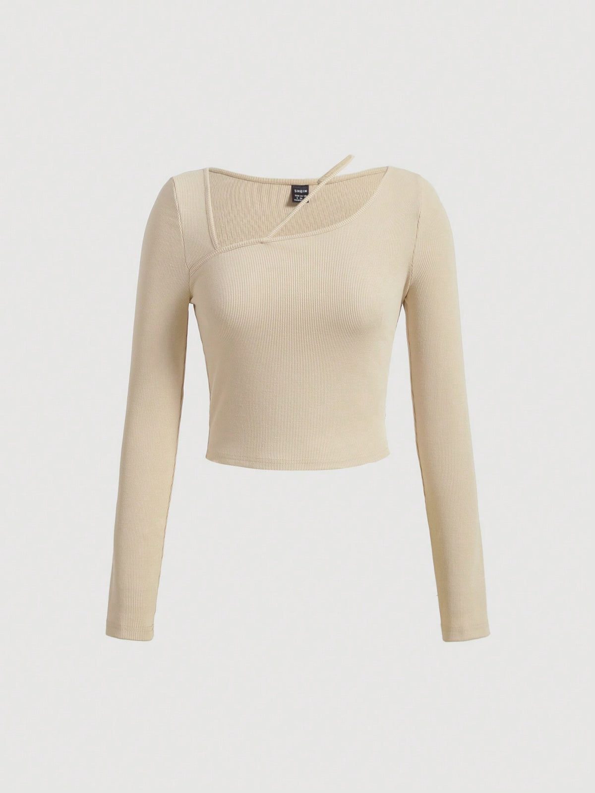 Solid Asymmetrical Neck Ribbed Knit Tee