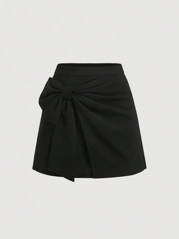 MOD Solid Bow Detail Wrap Front Skirt