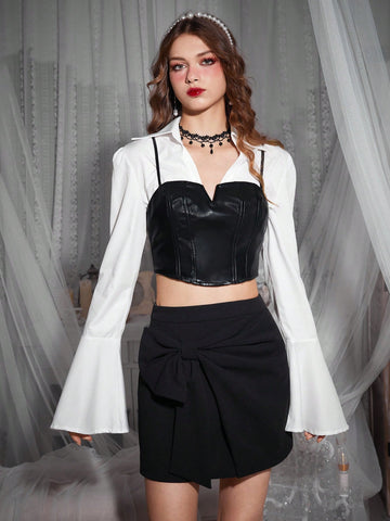 MOD Solid Bow Detail Wrap Front Skirt