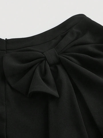 MOD Solid Bow Detail Wrap Front Skirt