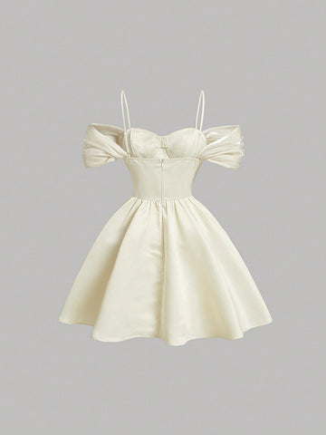 MOD Solid Cold Shoulder Ruched Bust Dress