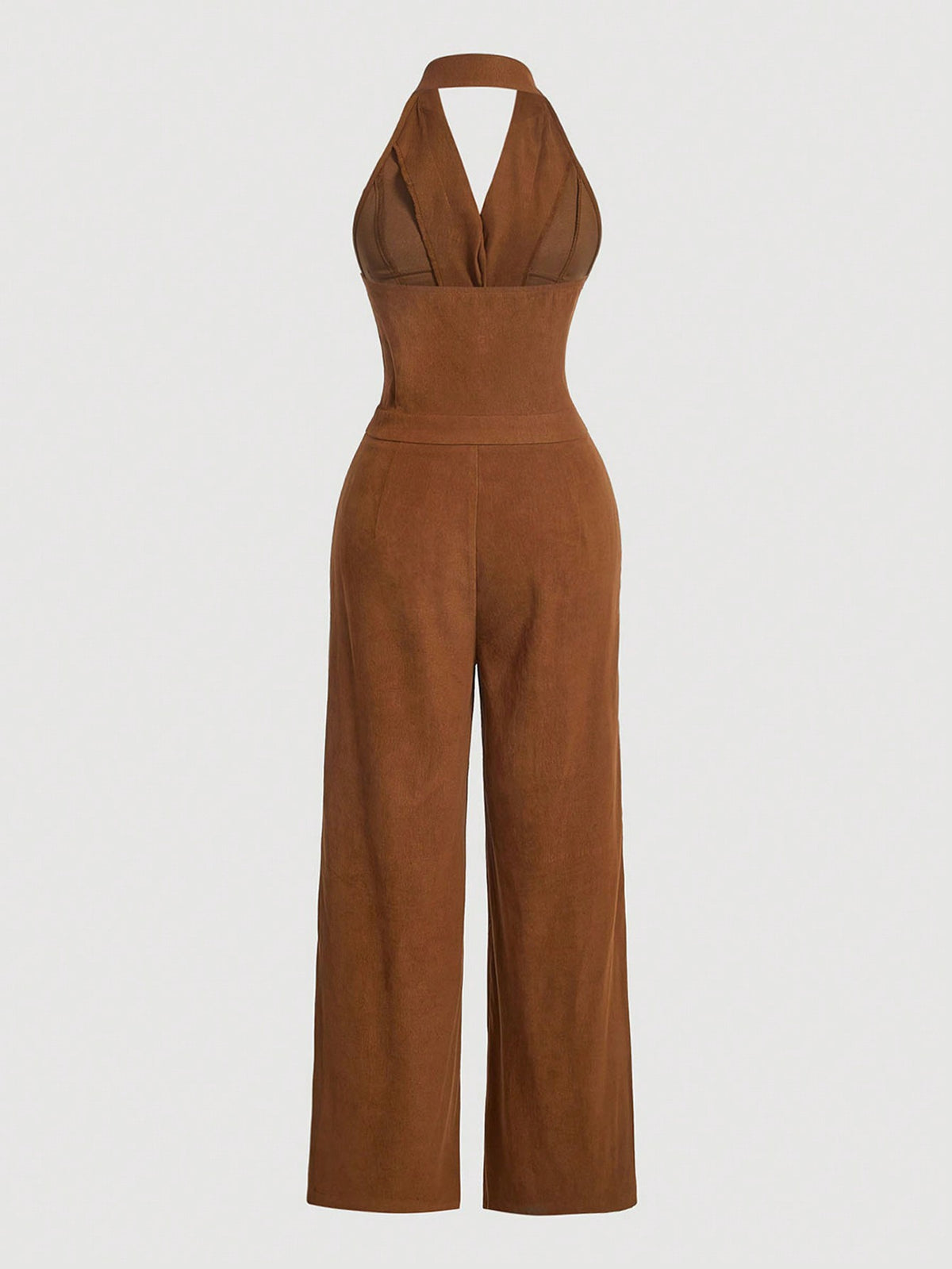 Solid Color Button Front Halter Neck Jumpsuit