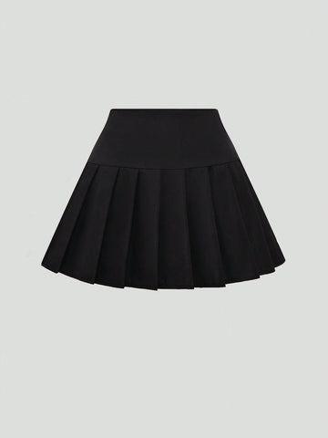 MOD Solid Color Casual Pleated Midi Skirt