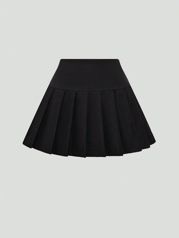 MOD Solid Color Casual Pleated Midi Skirt