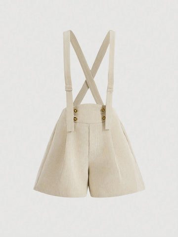 Solid Color Corduroy Overalls Romper