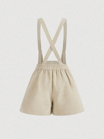 Solid Color Corduroy Overalls Romper