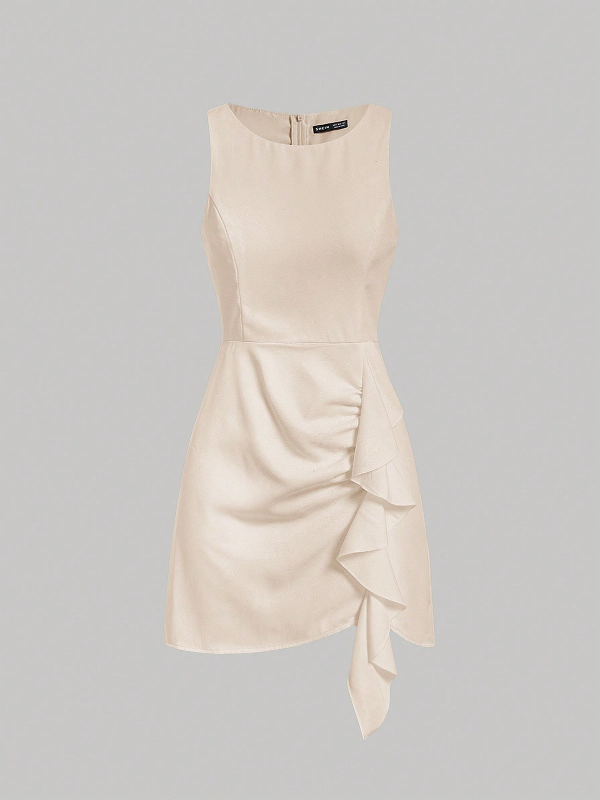 Solid Color Halter Neck Sleeveless Vest Dress With Ruffle Detail