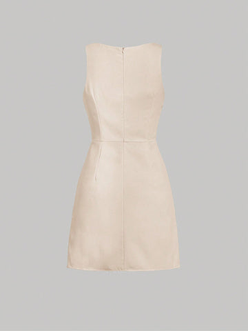 Solid Color Halter Neck Sleeveless Vest Dress With Ruffle Detail