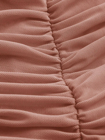 Solid Color Pleated Bodycon Strapless Dress