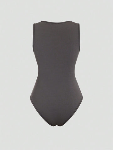 Solid Color Pleated Sleeveless Bodysuit