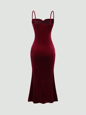Solid Color Spaghetti Strap Ruched Slim Fit Casual Vacation Dress