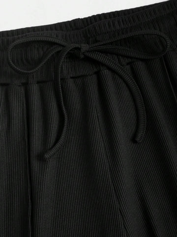 Solid Color Square Neck Slim Fit Sleeveless Jumpsuit And Pleated Wide Leg Pants Two Piece Set