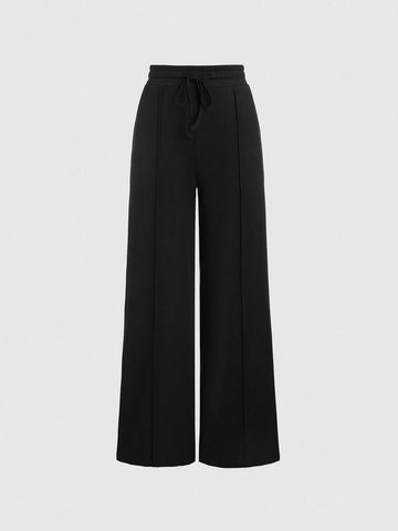 Solid Color Square Neck Slim Fit Sleeveless Jumpsuit And Pleated Wide Leg Pants Two Piece Set