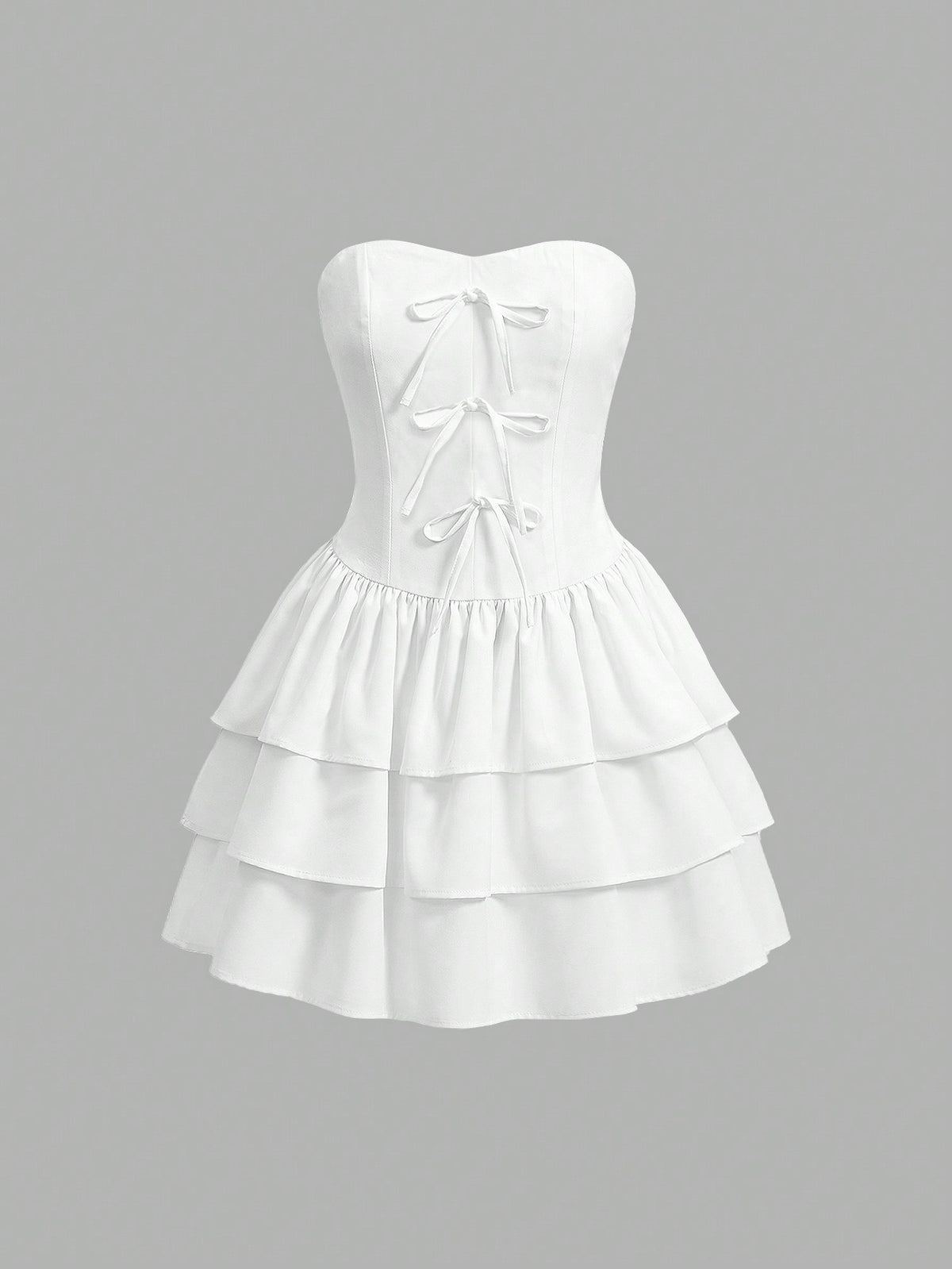 Solid Color Strapless Ruffle Trim Dress