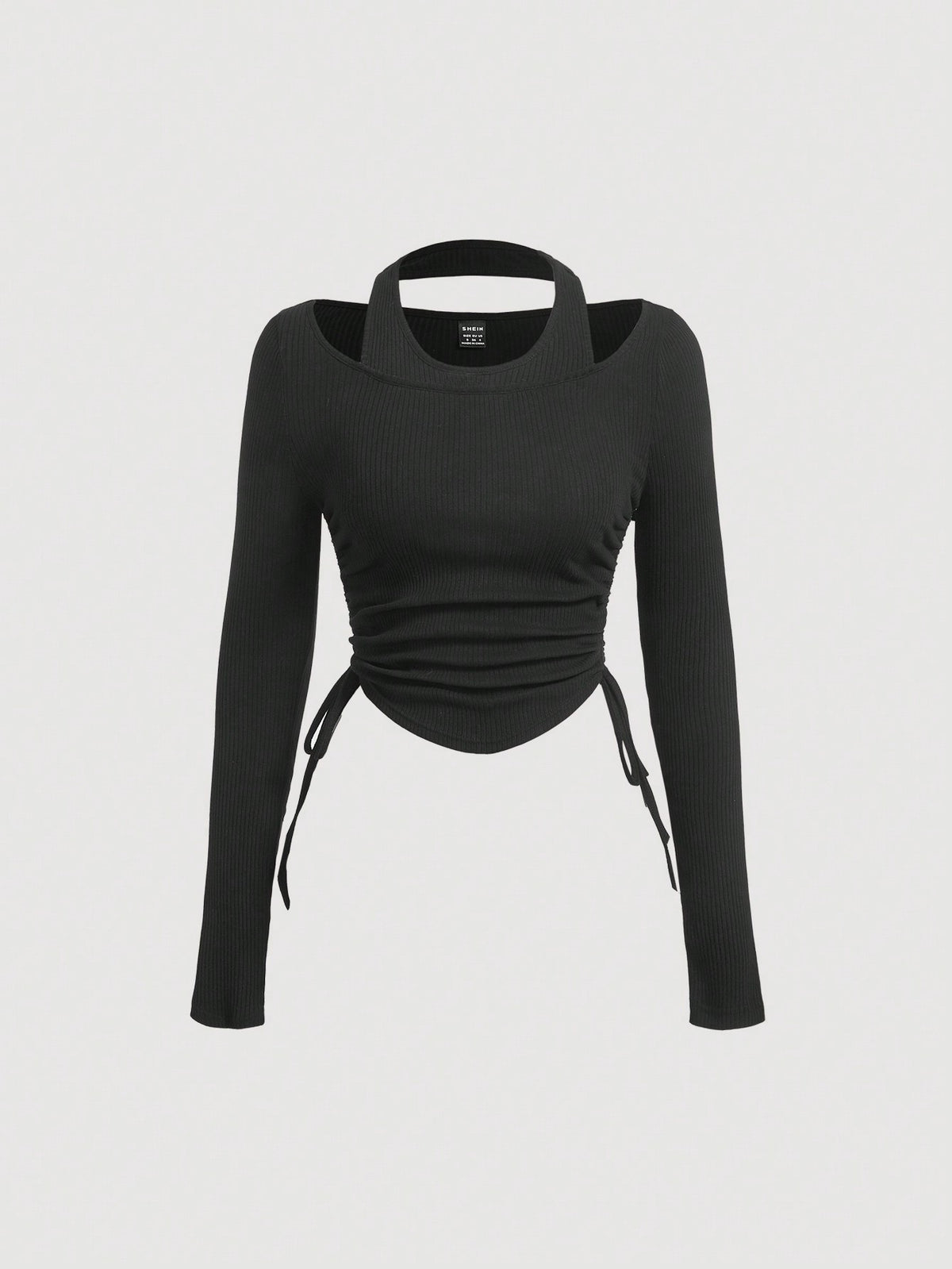 Solid Halter Neck Drawstring Side Tee