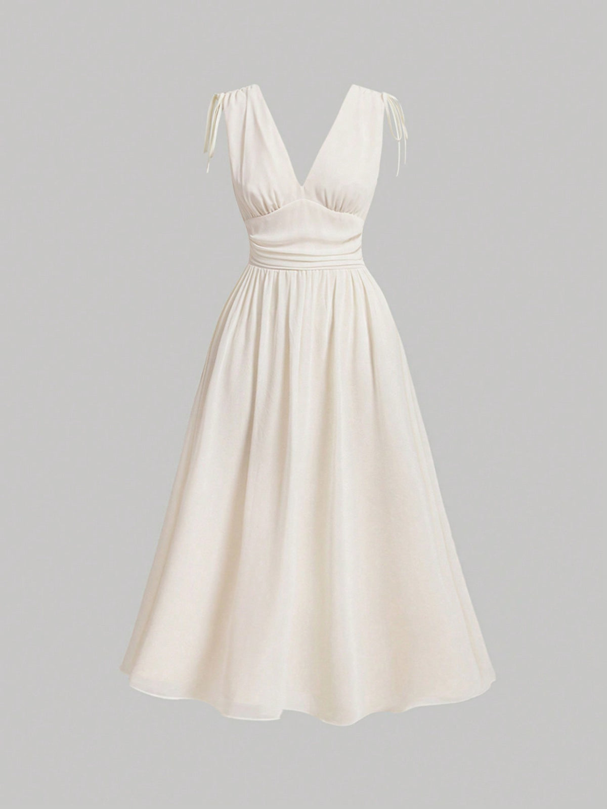 MOD Solid Ruched Bust Tie Shoulder Dress