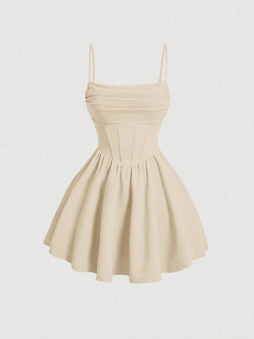 Solid Ruched Cami White Corset Structure Summer Dress