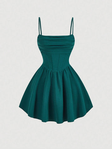 Solid Ruched Cami White Corset Structure Summer Dress