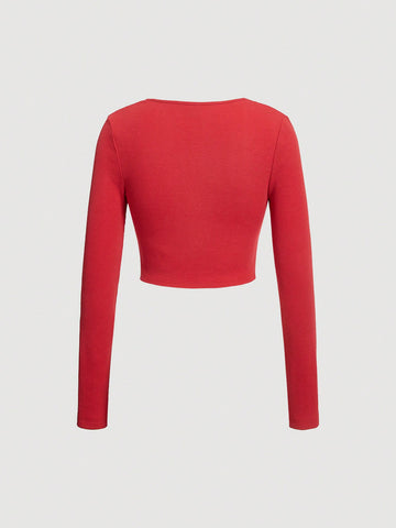 Solid Ruched Front Crop Tee