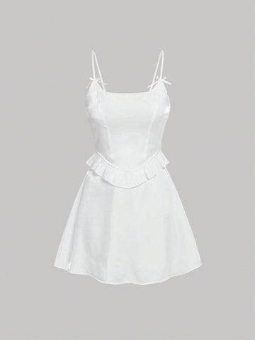 Solid Ruffle Hem Cami Top & Skirt