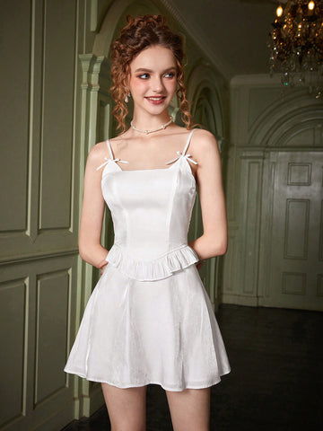 Solid Ruffle Hem Cami Top & Skirt