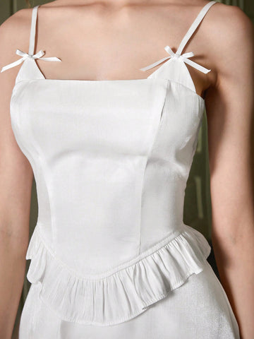 Solid Ruffle Hem Cami Top & Skirt