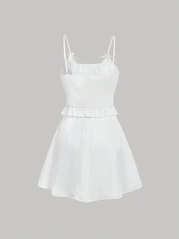 Solid Ruffle Hem Cami Top & Skirt