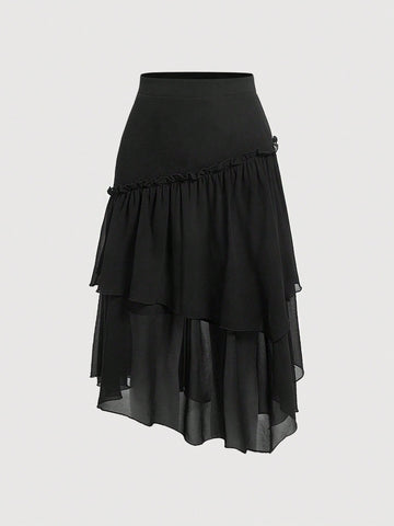 MOD Solid Ruffle Hem Skirt