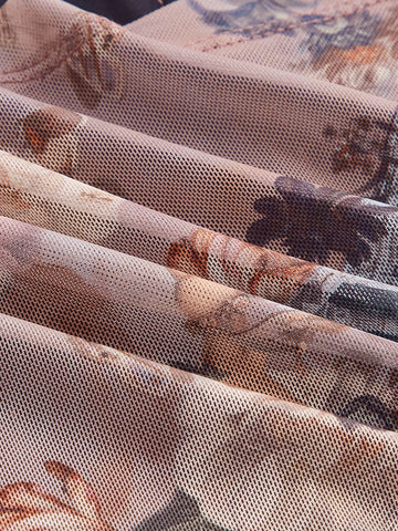 Spring Break Retro Floral And Figure Graphic Square Neck Curved Hem Tee