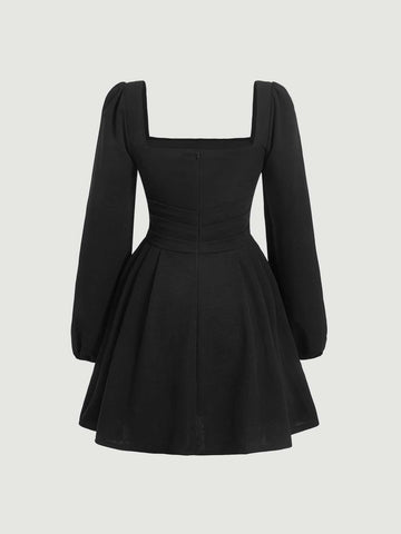 MOD Square Neck Lantern Sleeve Ruched Dress