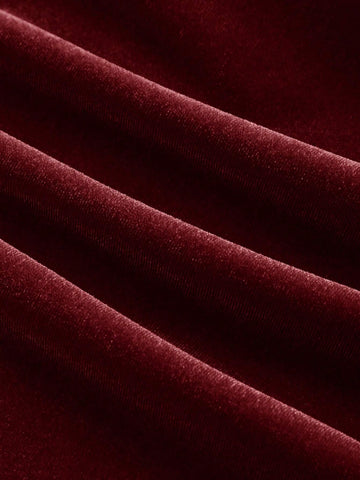 Square Neck Ruffle Bust Pleated Flare Sleeve Velvet Dress