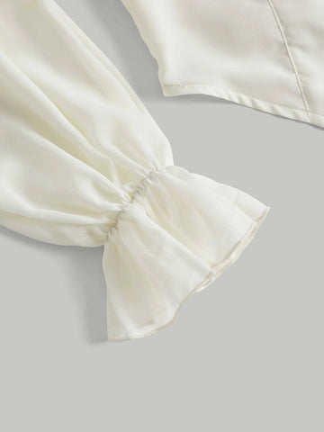 MOD Square Neck Ruffle Trim Virago Sleeve Crop Blouse