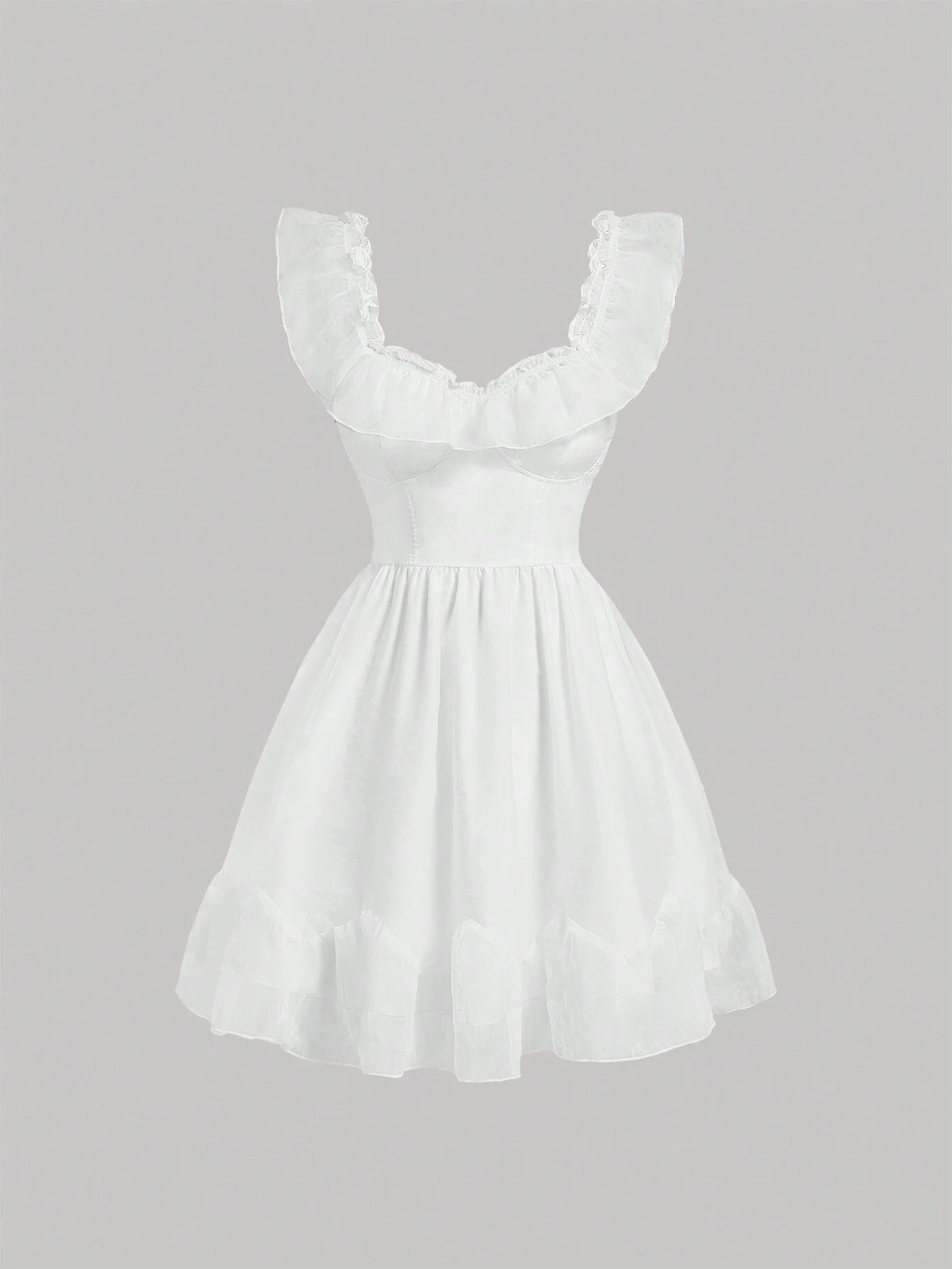 Square Neck Solid Color Simple Daily Umbrella Skirt With Ruffle Hem