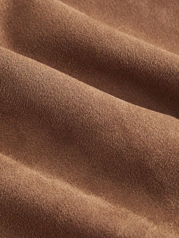 Suede Coffee Brown Short Belt Tube Top, Contrast Trim Vintage Women Mini Skirt,Autumn And