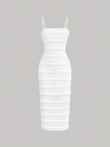Summer Bodycon White Cami Dress With Multi-Layered Lace Texture, Dress Party, Western Bodycon Dress,Bridgerton Dress, Beach Striped Dress ,Wedding Dress,Graduation Dress,Fall/Winter Dress,Going Out Dress