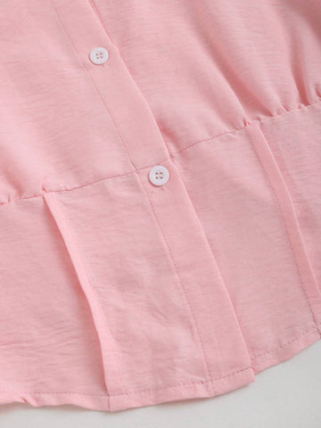 MOD Summer Casual Solid Color Puff Sleeve Blouse