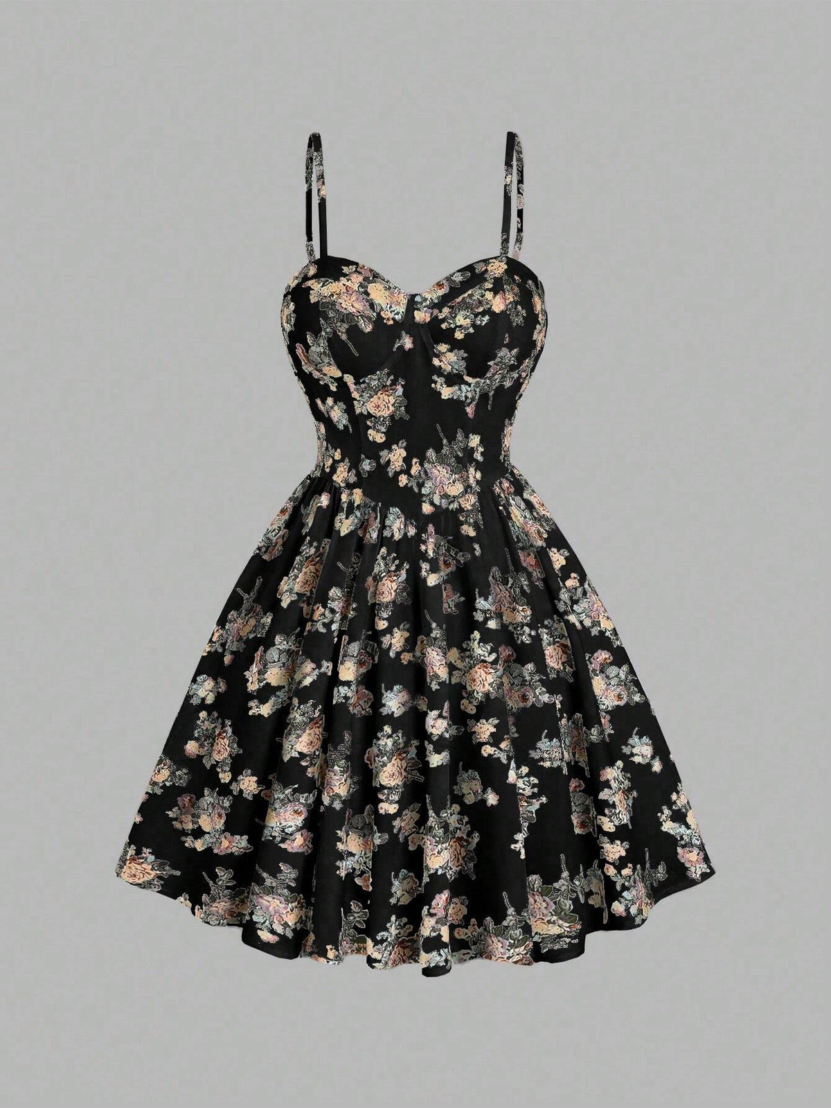 Summer Elegant Floral Allover Print Waist-Cinched Bustier Strap Dress