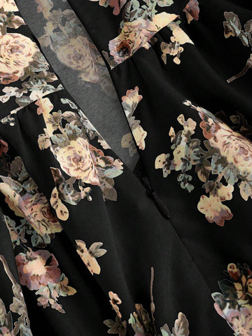 Summer Elegant Floral Allover Print Waist-Cinched Bustier Strap Dress