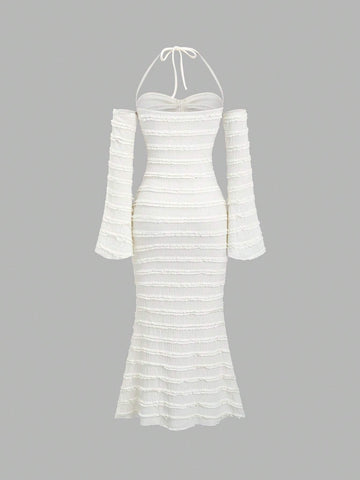 Summer Elegant Solid Cold-Shoulder Backless Dress