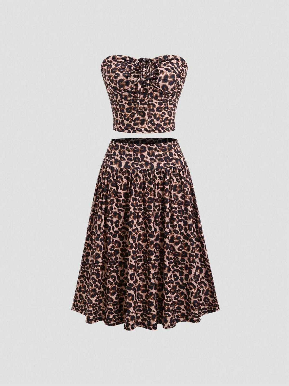 Summer Fashionable Leopard Print Bandeau Top And Mini Skirt 2pc Set