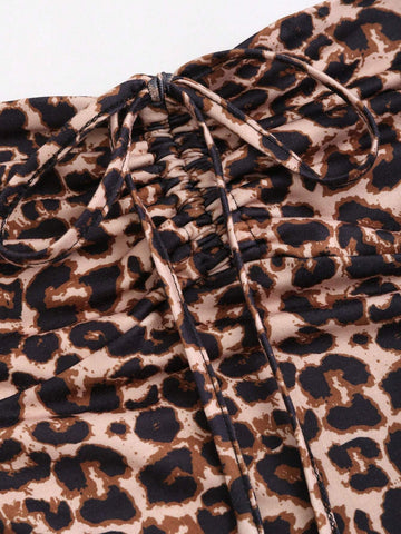 Summer Fashionable Leopard Print Bandeau Top And Mini Skirt 2pc Set