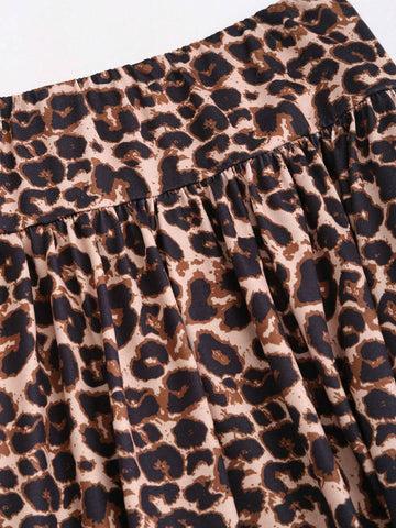 Summer Fashionable Leopard Print Bandeau Top And Mini Skirt 2pc Set