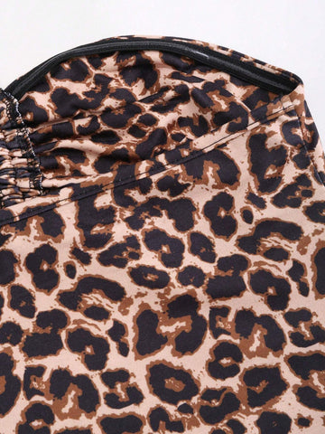 Summer Fashionable Leopard Print Bandeau Top And Mini Skirt 2pc Set