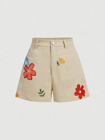 MOD Summer Leisure Flower Print A-Line Shorts Women Shorts