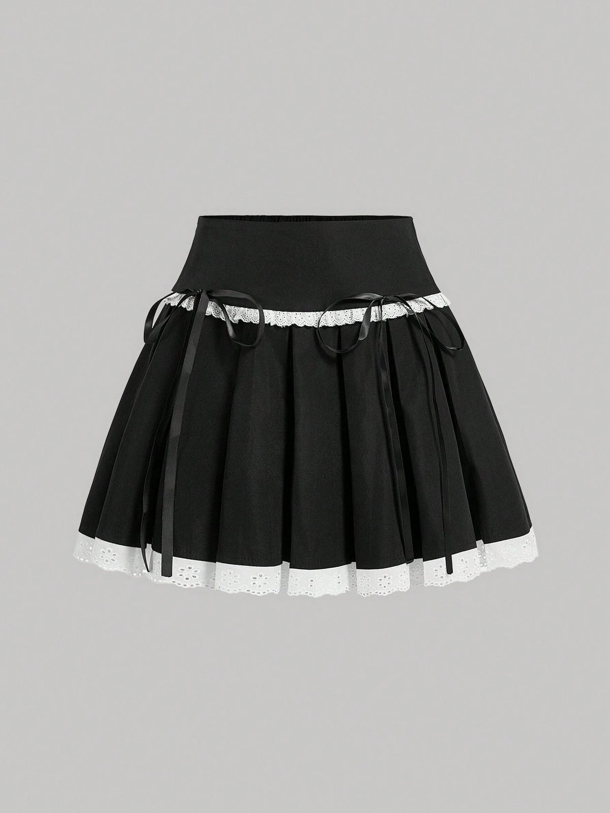 MOD Summer Music Festival Clothing Lace Decorated Pleated Short Black Skirt