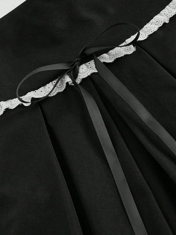 MOD Summer Music Festival Clothing Lace Decorated Pleated Short Black Skirt