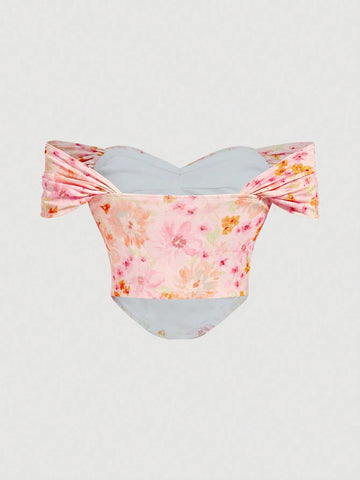 MOD Summer Off Shoulder Floral Print Mesh Top