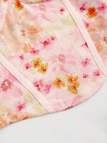 MOD Summer Off Shoulder Floral Print Mesh Top