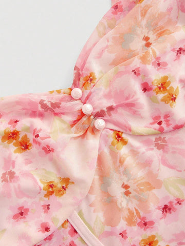 MOD Summer Off Shoulder Floral Print Mesh Top