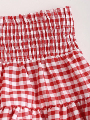 MOD Summer Plaid A-Line Skirt With Lace Hem